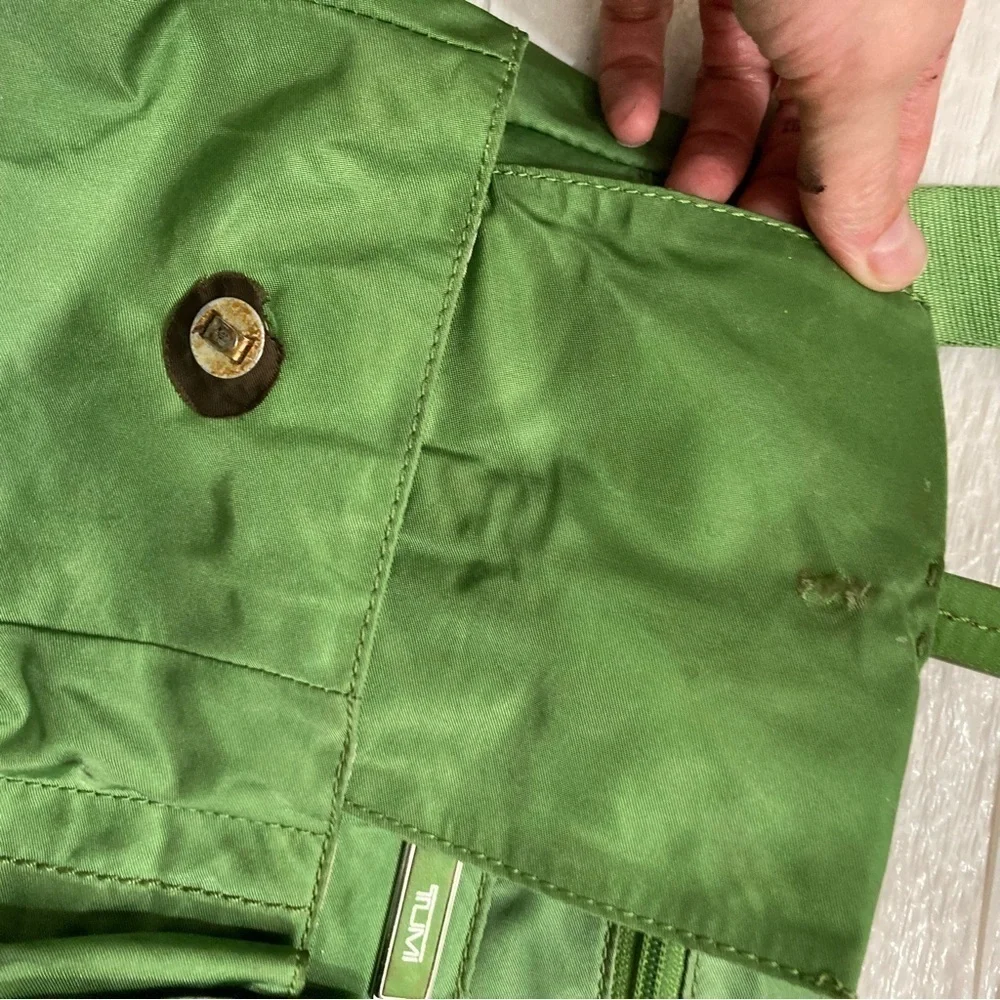 Tumi double pocket green nylon messenger bag